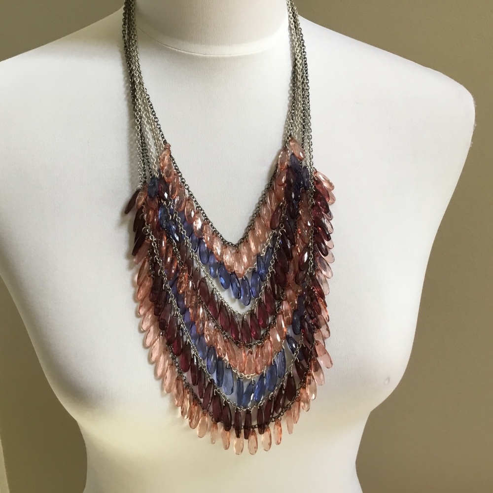 $120 LYDELL NYC pink blue wine Statement necklace